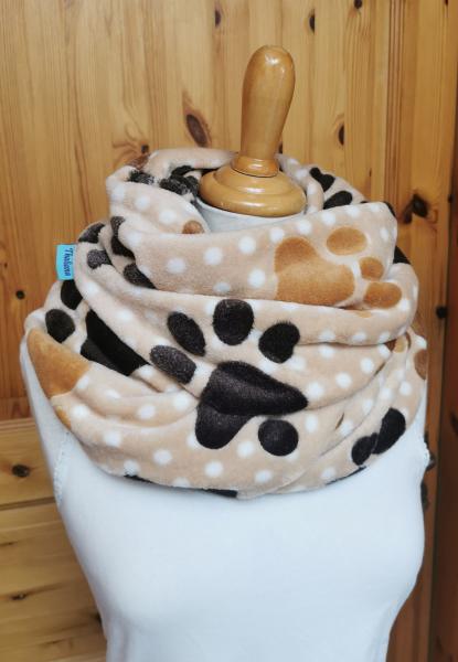 Preview: PFOTEN-Loop-Schal cremeweiß mit braunen Pfoten - Loopschal für Hunde-Freunde